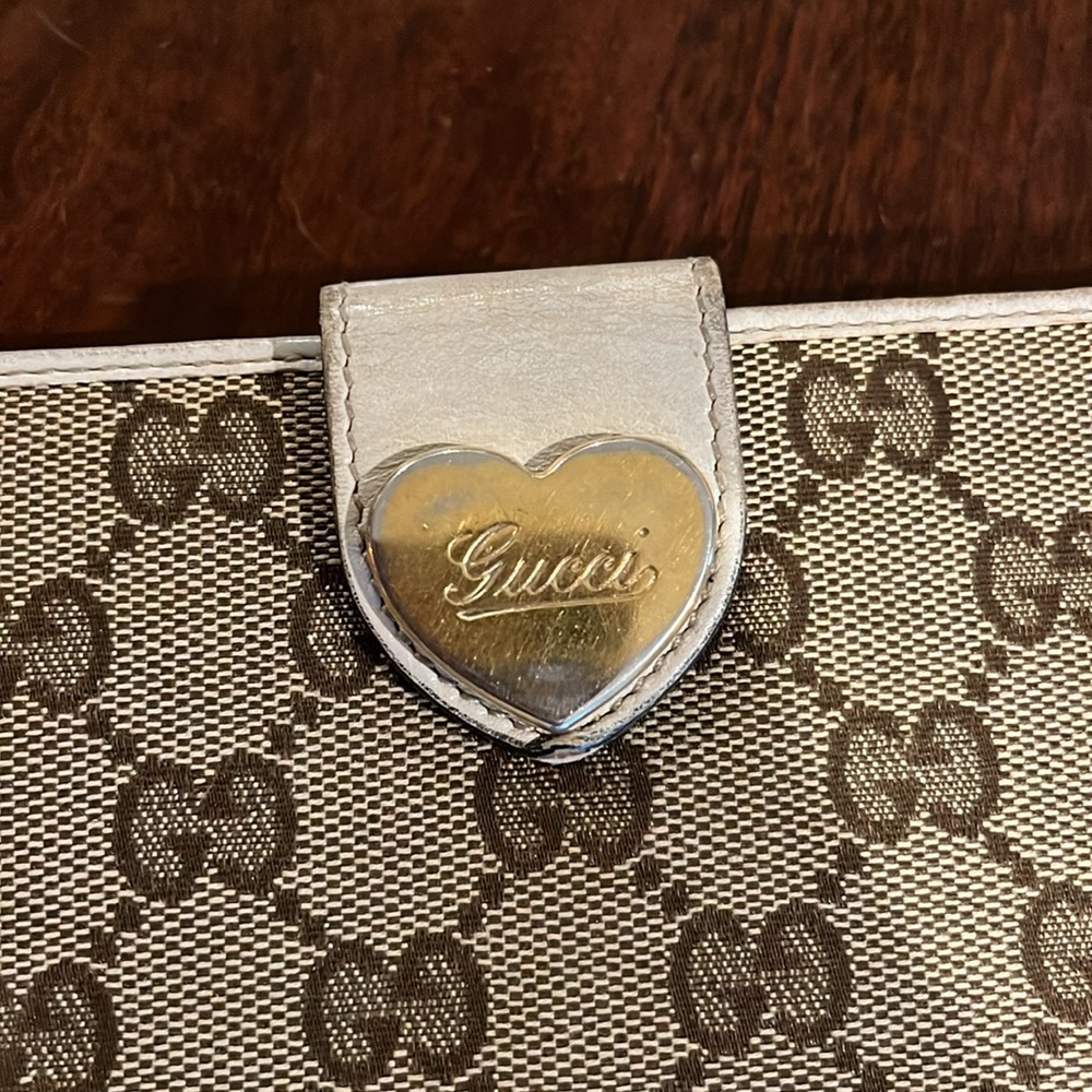Gucci Brown cream Tan Women's Wallet Gold heart closure leather - Picture 2 of 8